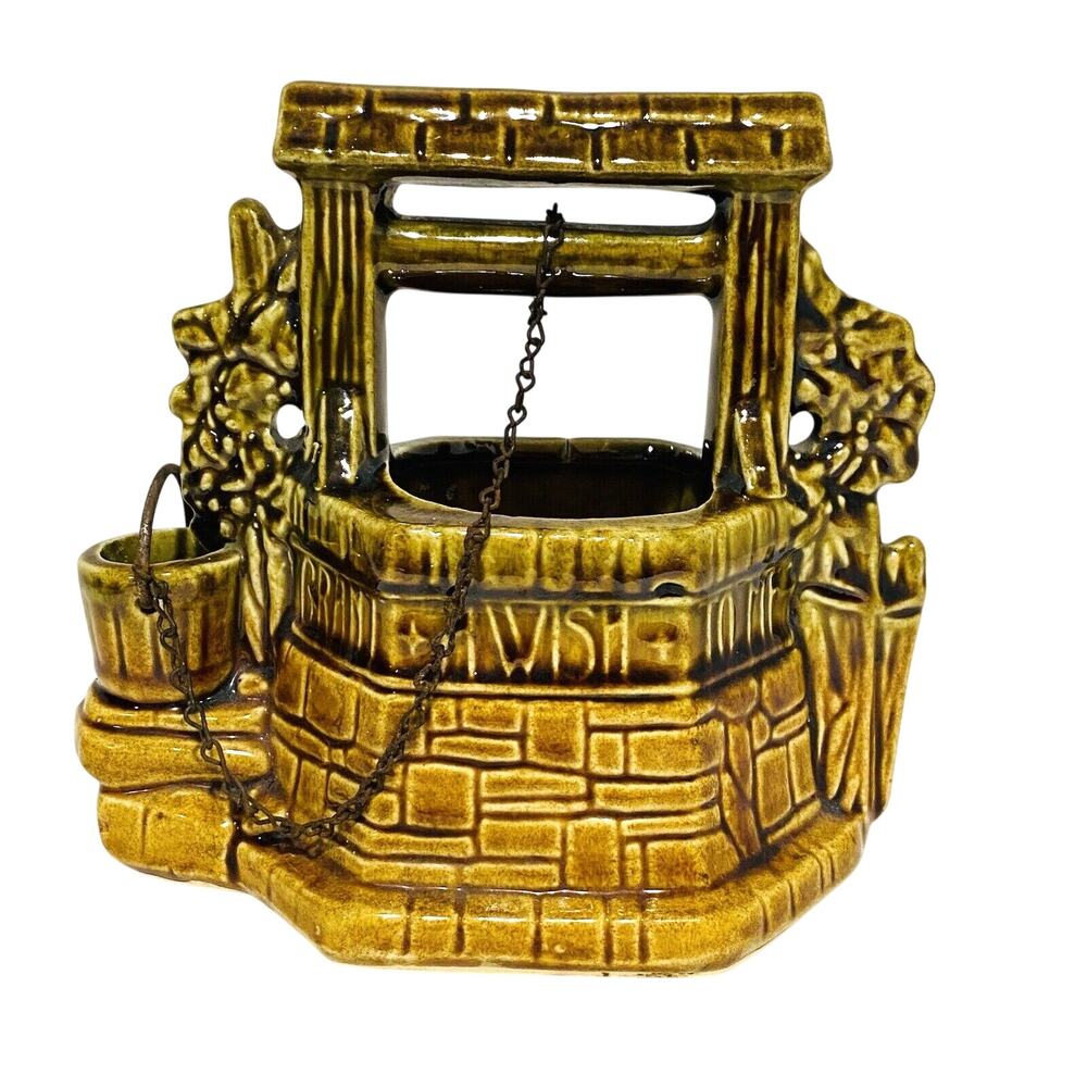 McCoy USA Art Pottery Wishing Well Small Planter Vase with Original Chain